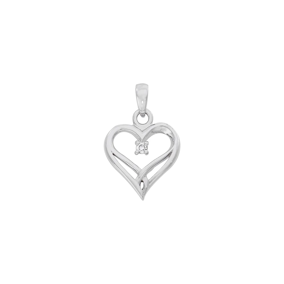 Dije de corazón en oro blanco de 18 Kilates, con diamante central de 0.01 Ct