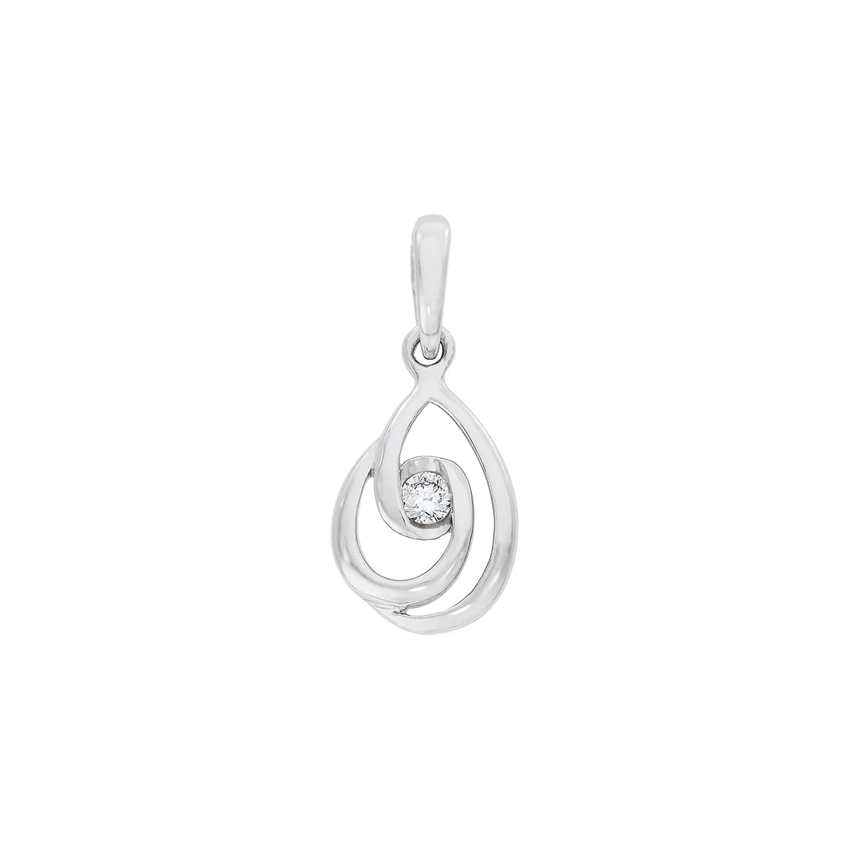 Dije en oro blanco de 18 Kilates, Lágrima, con diamante central de 0.05 Ct