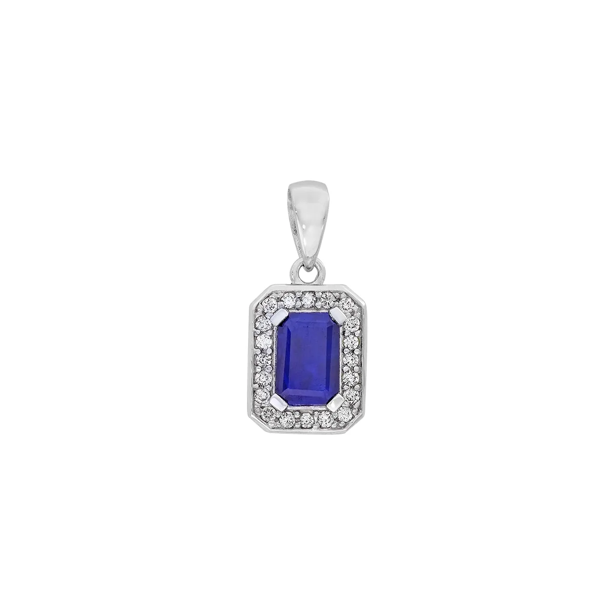 Dije en oro blanco de 18 Kilates, Uñas+decoración, con zafiro central de 0.70 Ct y decoración en diamantes de 0.10 Ct