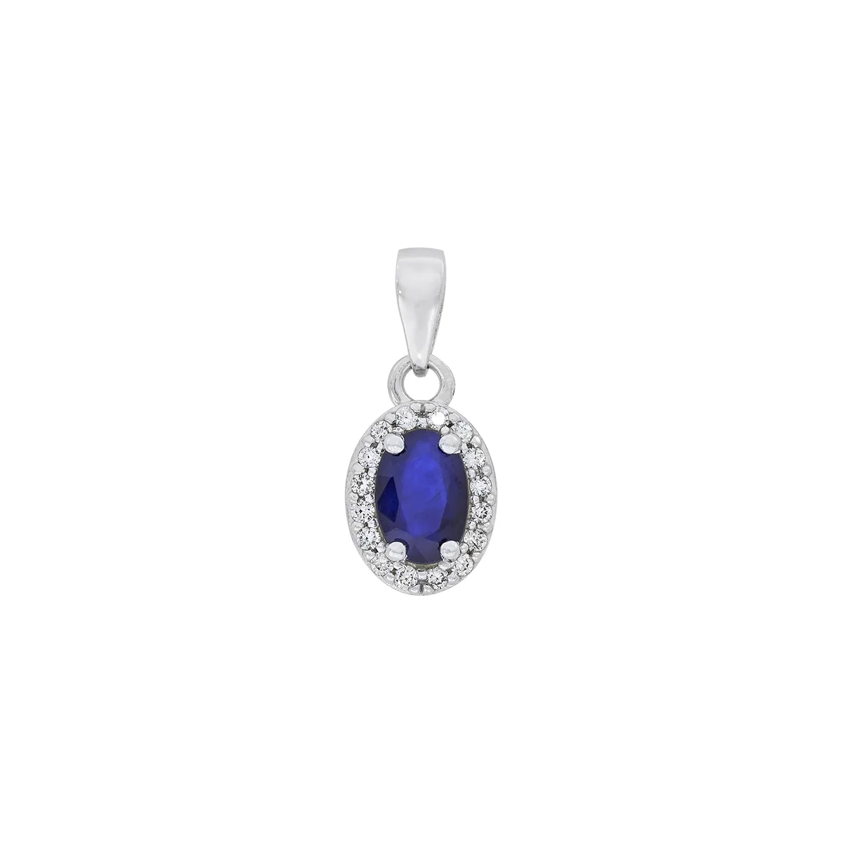 Dije en oro blanco de 18 Kilates, Uñas+decoración, con zafiro central de 0.65 Ct y decoración en diamantes de 0.08 Ct