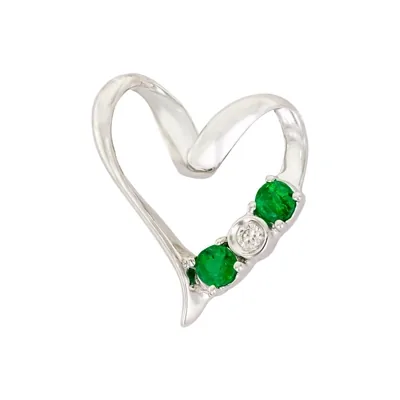 Dije de corazón en oro blanco de 18 Kilates, con esmeraldas de 0.08 Ct y diamantes de 0.01 Ct