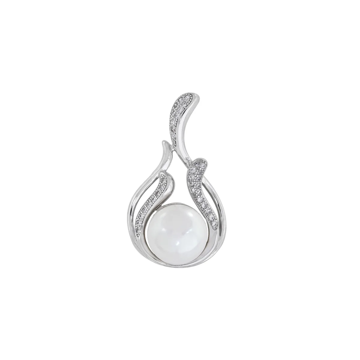 Dije en plata Ley 925, Lágrima, con perla central de 10 mm de ancho aprox y decoración en zircones, de la coleccion Sueños