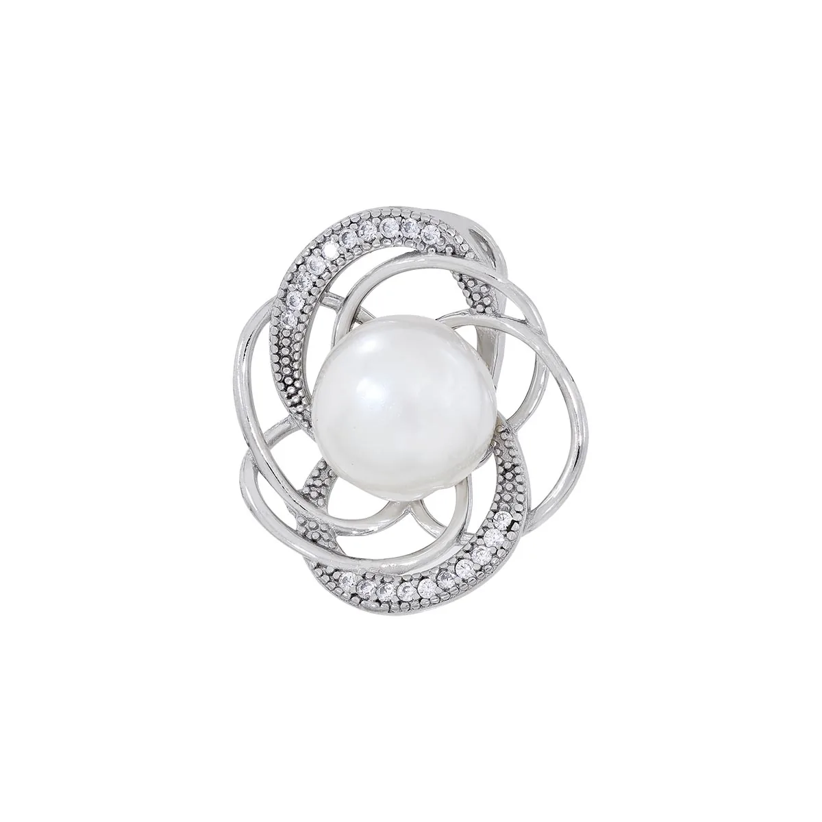 Dije de flor en plata Ley 925, con perla central y decoración en zircones - Colección Sueños