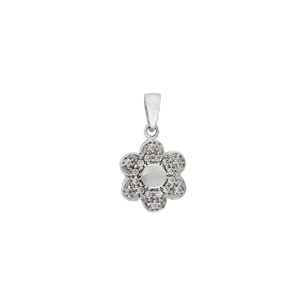 Dije de flor en plata Ley 925 satinado, con cristales - Colección Sueños