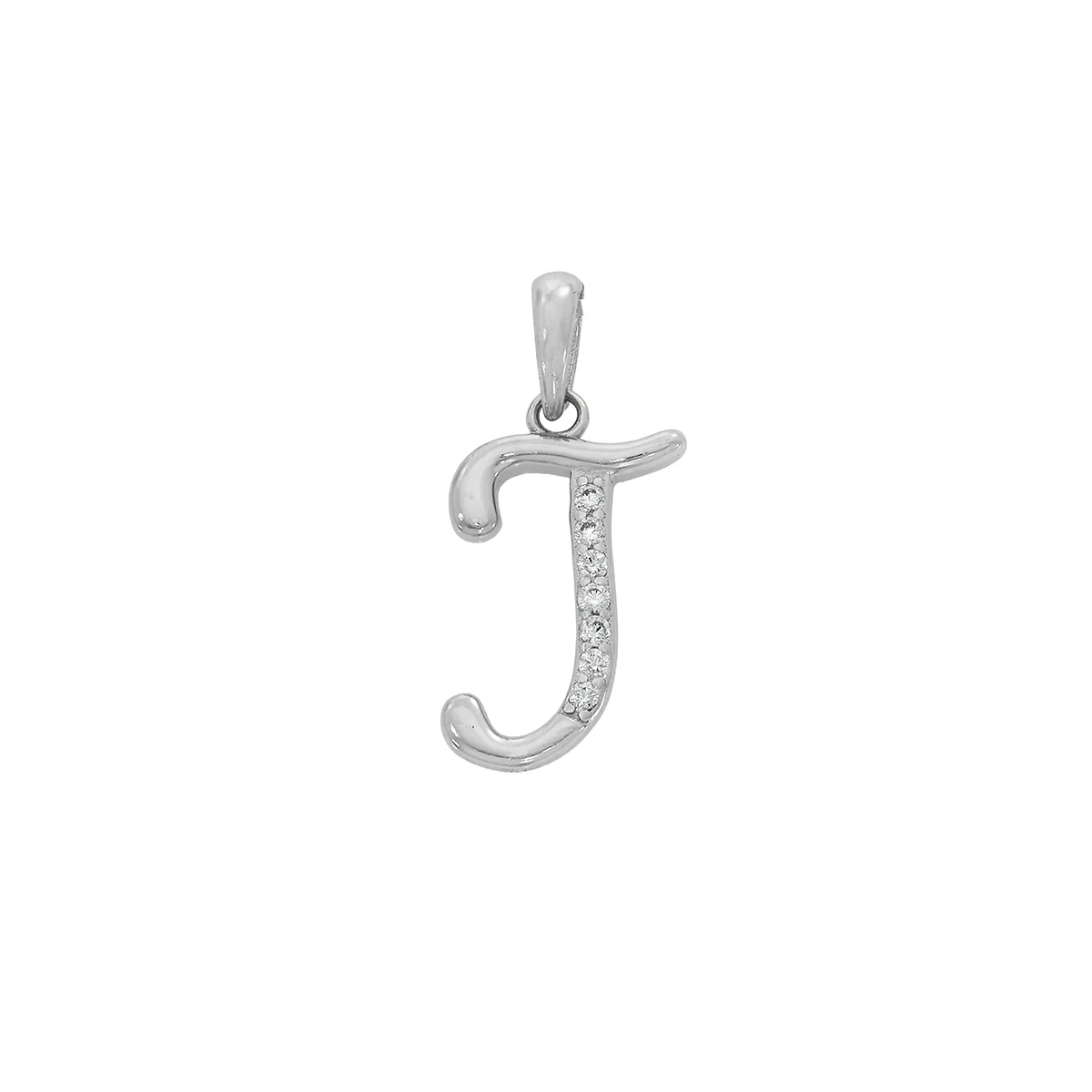 Dije de letra J en plata Ley 925, con zircones - Colección Sueños