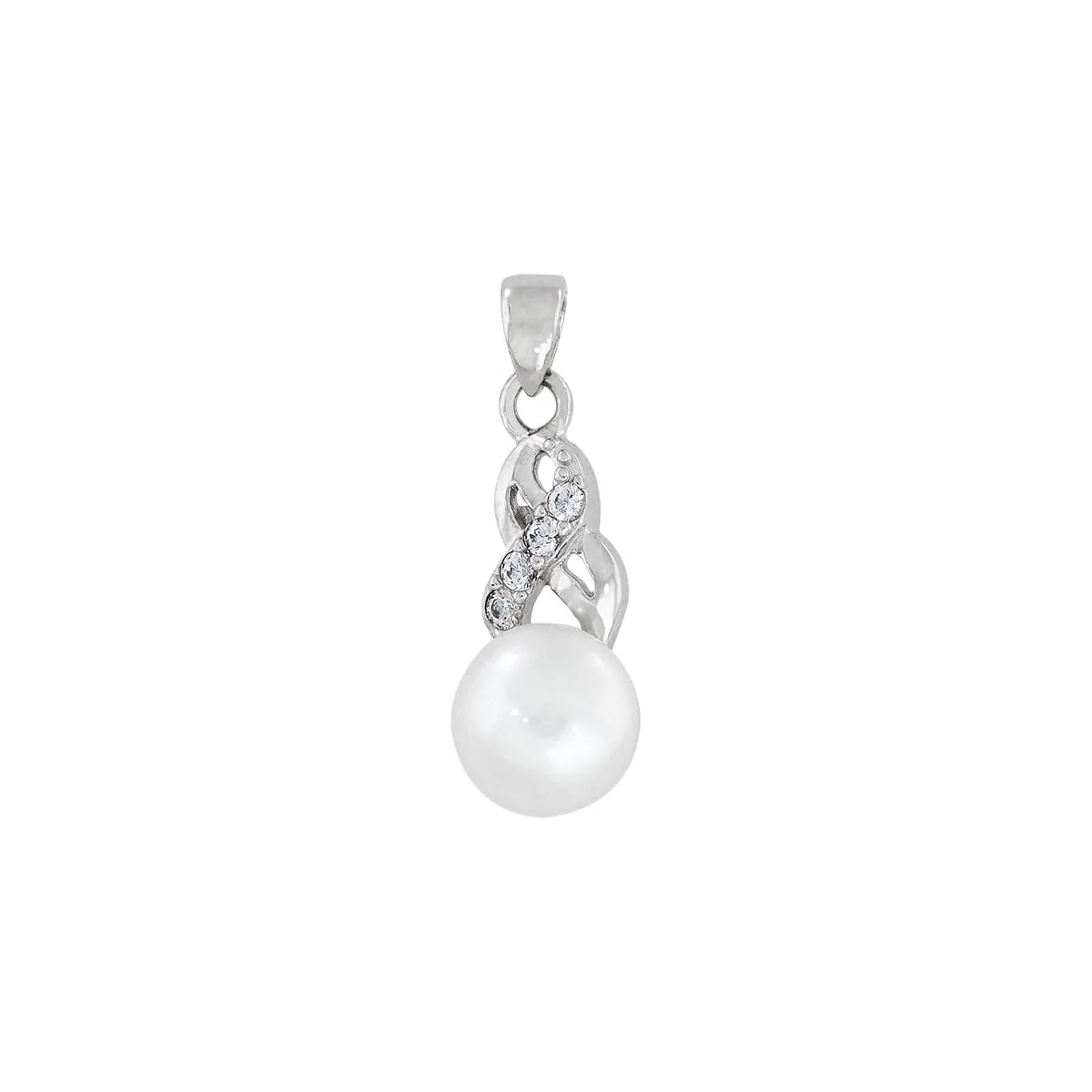 Dije en plata Ley 925, Franjas, con perla central de 6 mm de ancho aprox y decoración en zircones, de la coleccion Sueños