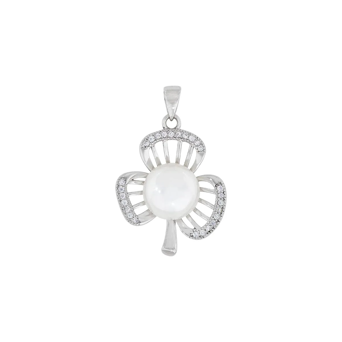 Dije de trébol en plata Ley 925, con perla central y decoración en zircones - Colección Sueños