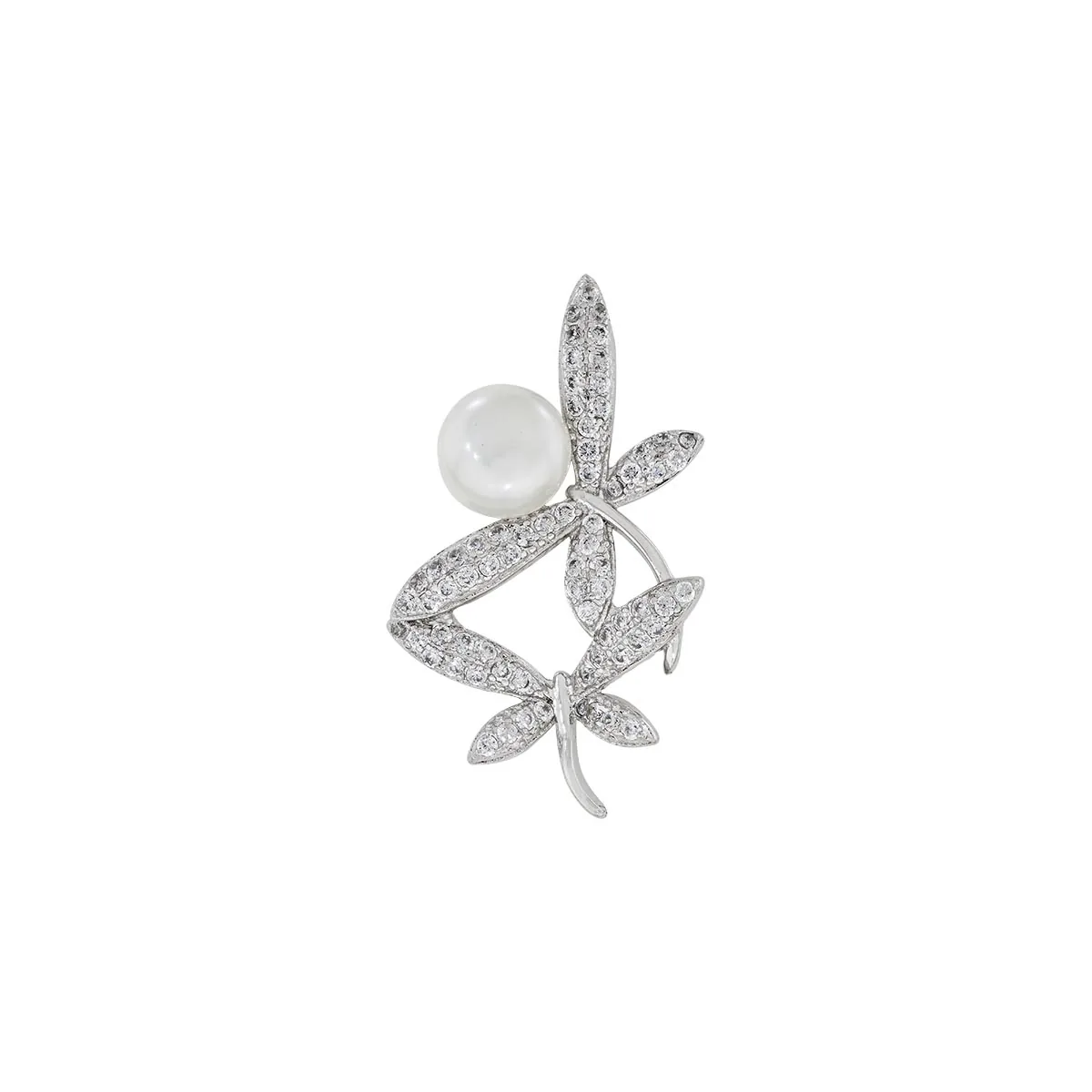 Dije de libélulas en plata Ley 925, con perla central y decoración en zircones - Colección Sueños