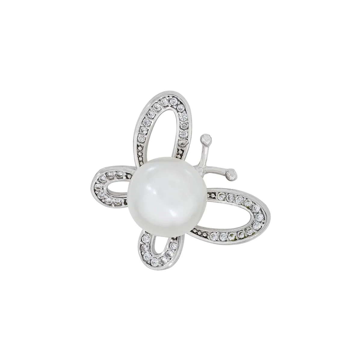 Dije de mariposa en plata Ley 925, con perla central y decoración en zircones - Colección Sueños