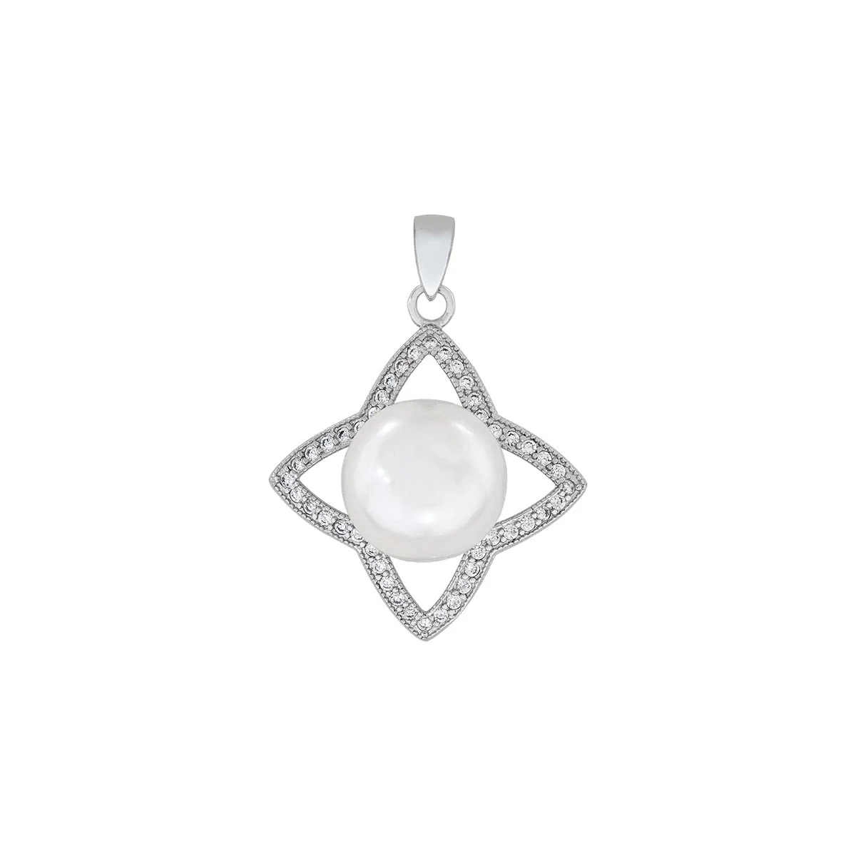 Dije de estrella en plata Ley 925, con perla central y decoración en zircones - Colección Sueños