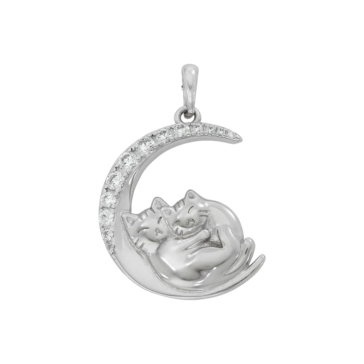 Dije de gatos en plata Ley 925, con zircones - Colección Sueños