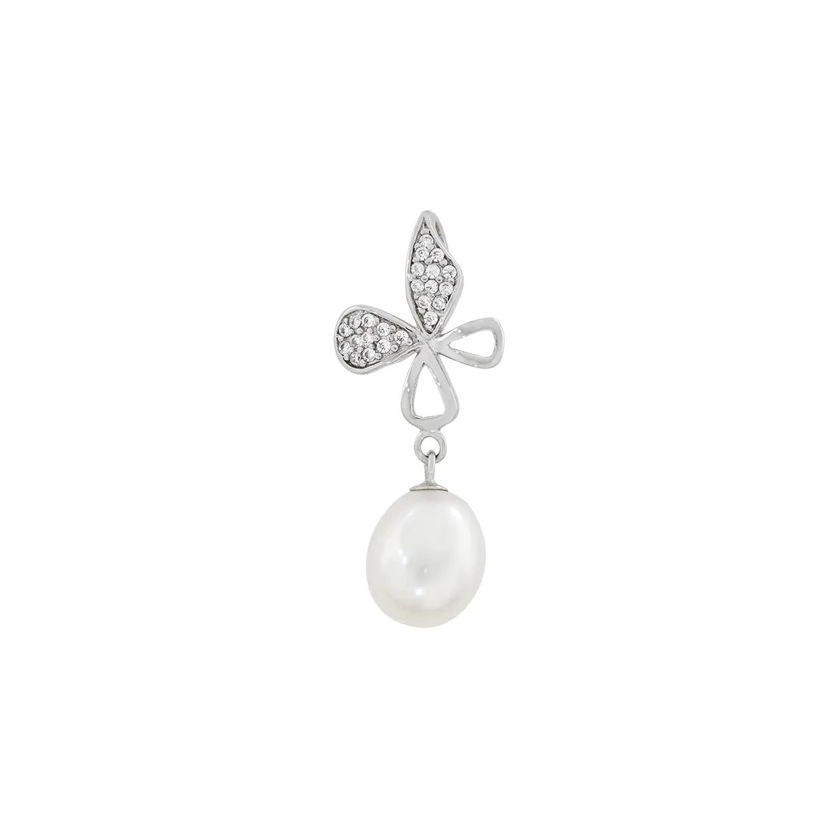 Dije de mariposa en plata Ley 925, con perla central y decoración en zircones - Colección Sueños
