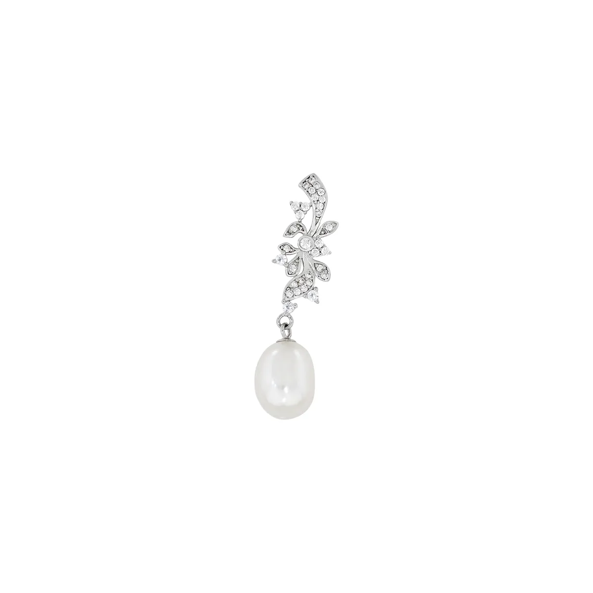 Dije en plata Ley 925, Hoja, con perla central de 9 mm de ancho aprox y decoración en zircones, de la coleccion Sueños