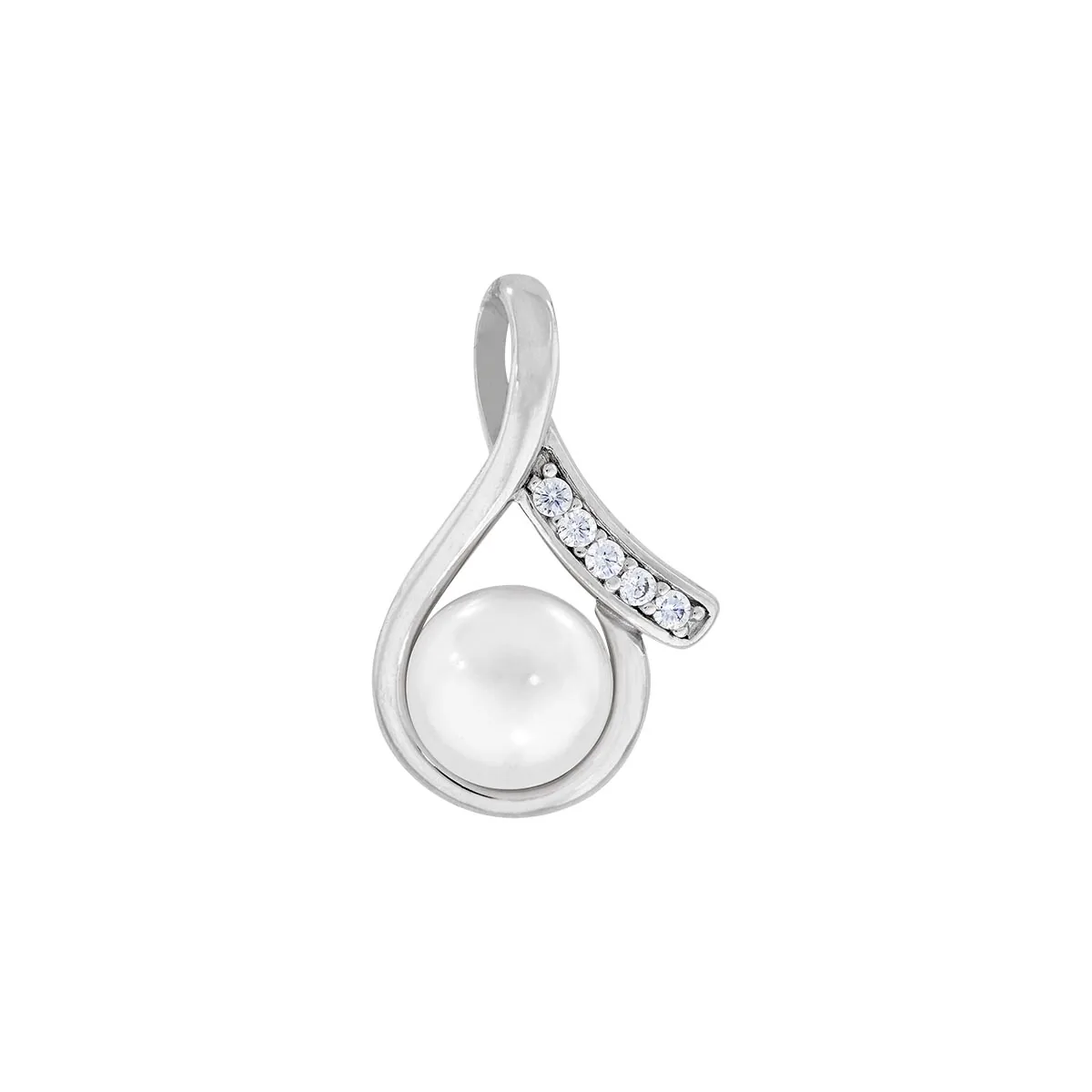 Dije en plata Ley 925, Lágrima, con perla central de 8 mm de ancho aprox y decoración en zircones, de la coleccion Sueños