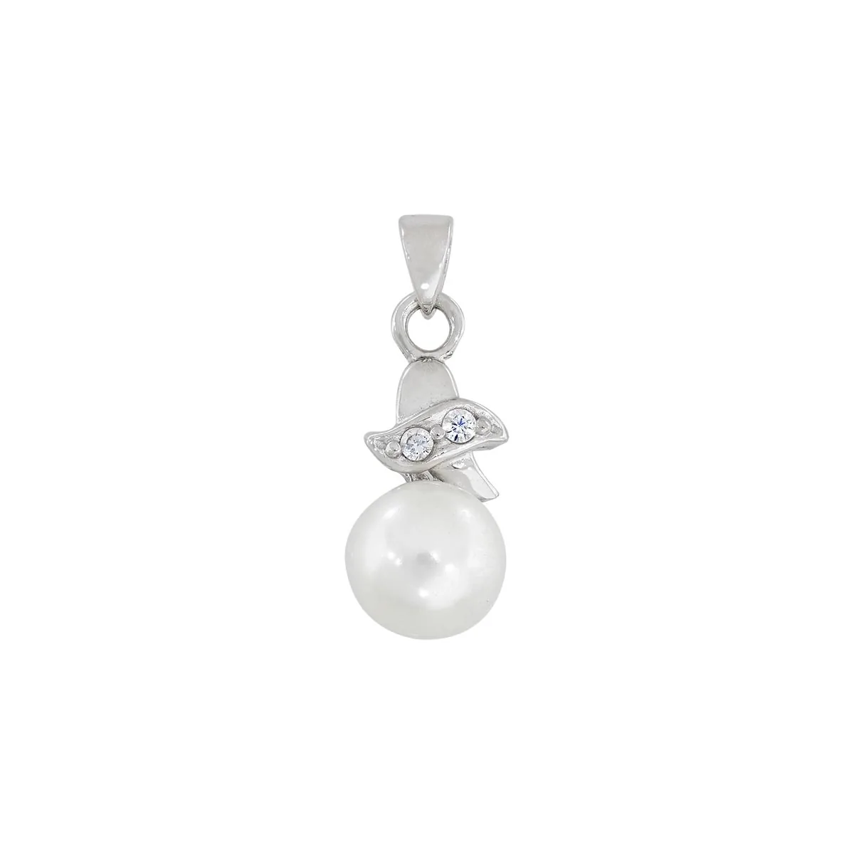 Dije en plata Ley 925, Onda, con perla central de 6 mm de ancho aprox y decoración en zircones, de la coleccion Sueños