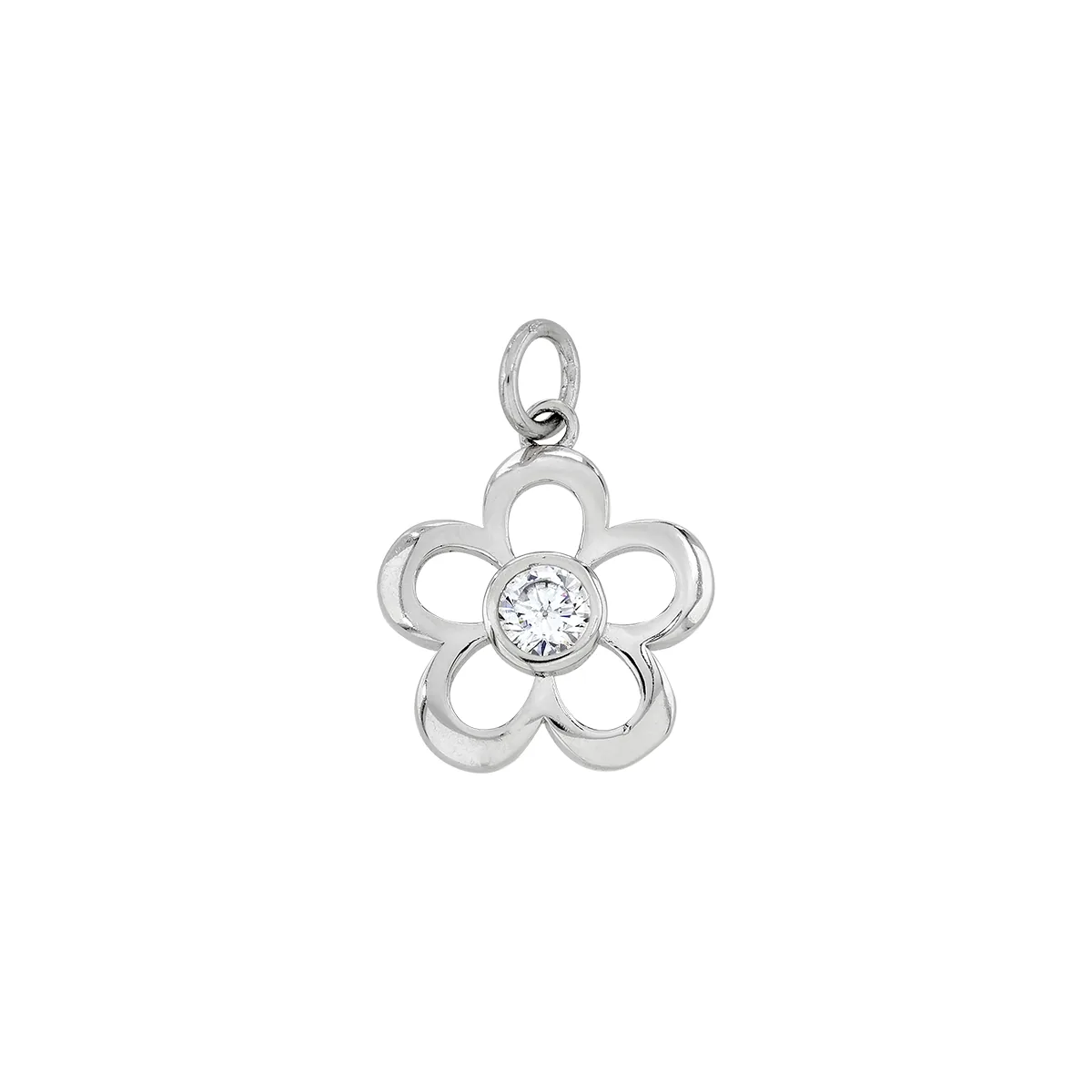 Dije de flor en plata Ley 925, con cristal central - Colección Sueños