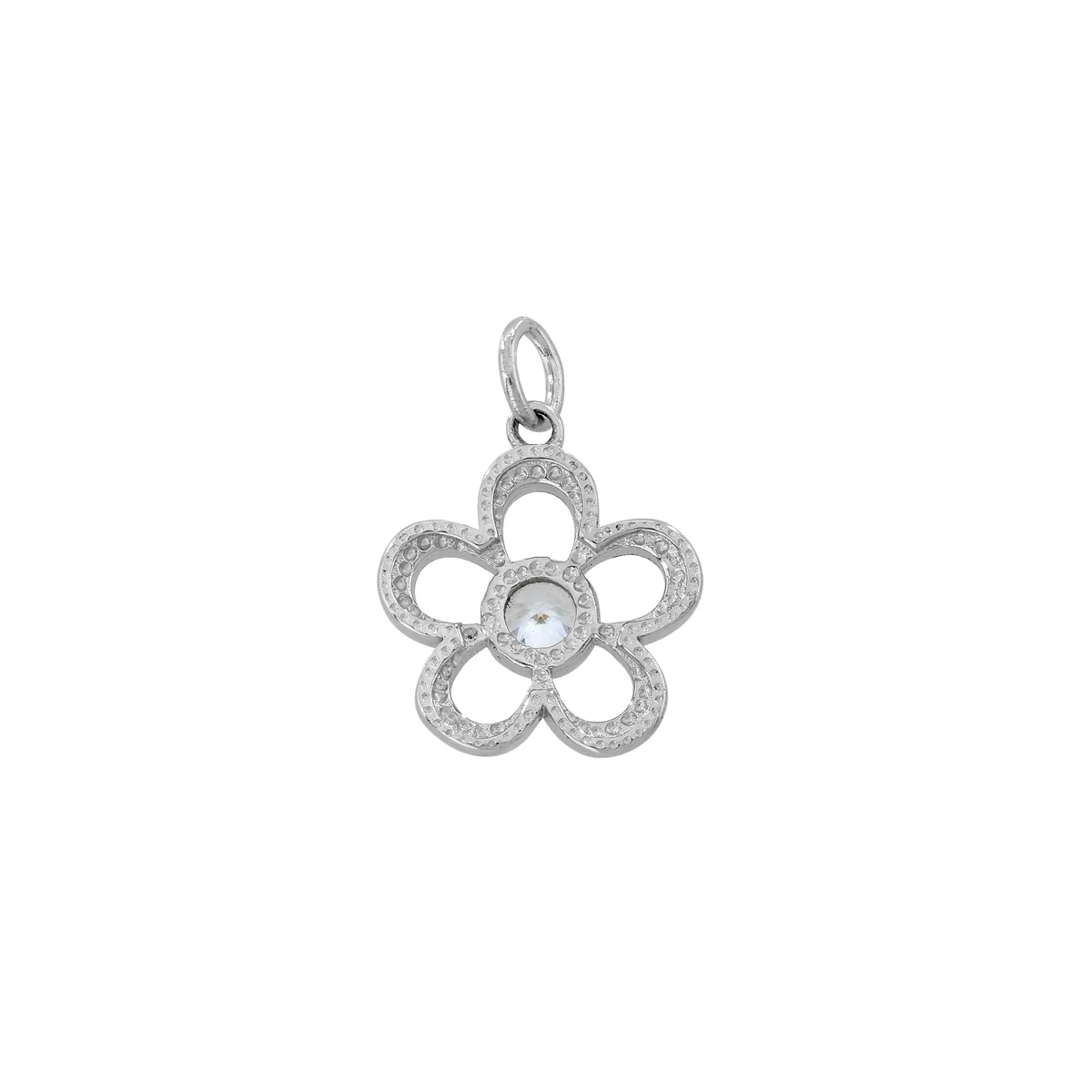 Dije de flor en plata Ley 925, con cristal central - Colección Sueños