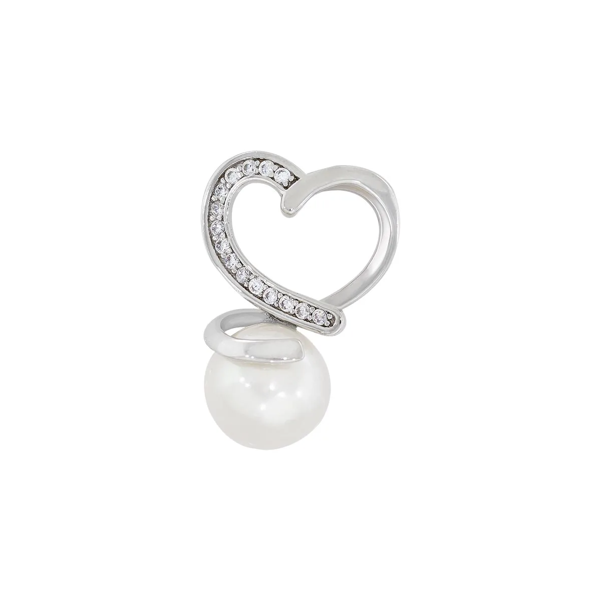 Dije de corazón en plata Ley 925, con perla central y decoración en zircones - Colección Sueños