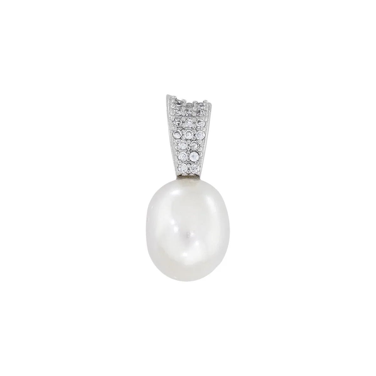Dije en plata Ley 925, Franjas, con perla central de 8 mm de ancho aprox y decoración en zircones, de la coleccion Sueños