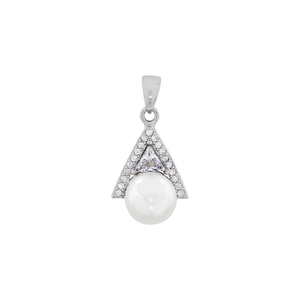 Dije en plata Ley 925, Figuras geométricas, con perla central de 7 mm de ancho aprox, decoración en zircón y zircones, de la coleccion Sueños