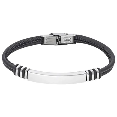 Pulsera esclava en acero, 21 cm. de largo, 7 mm. de ancho, cuero sintético - Colección Forza