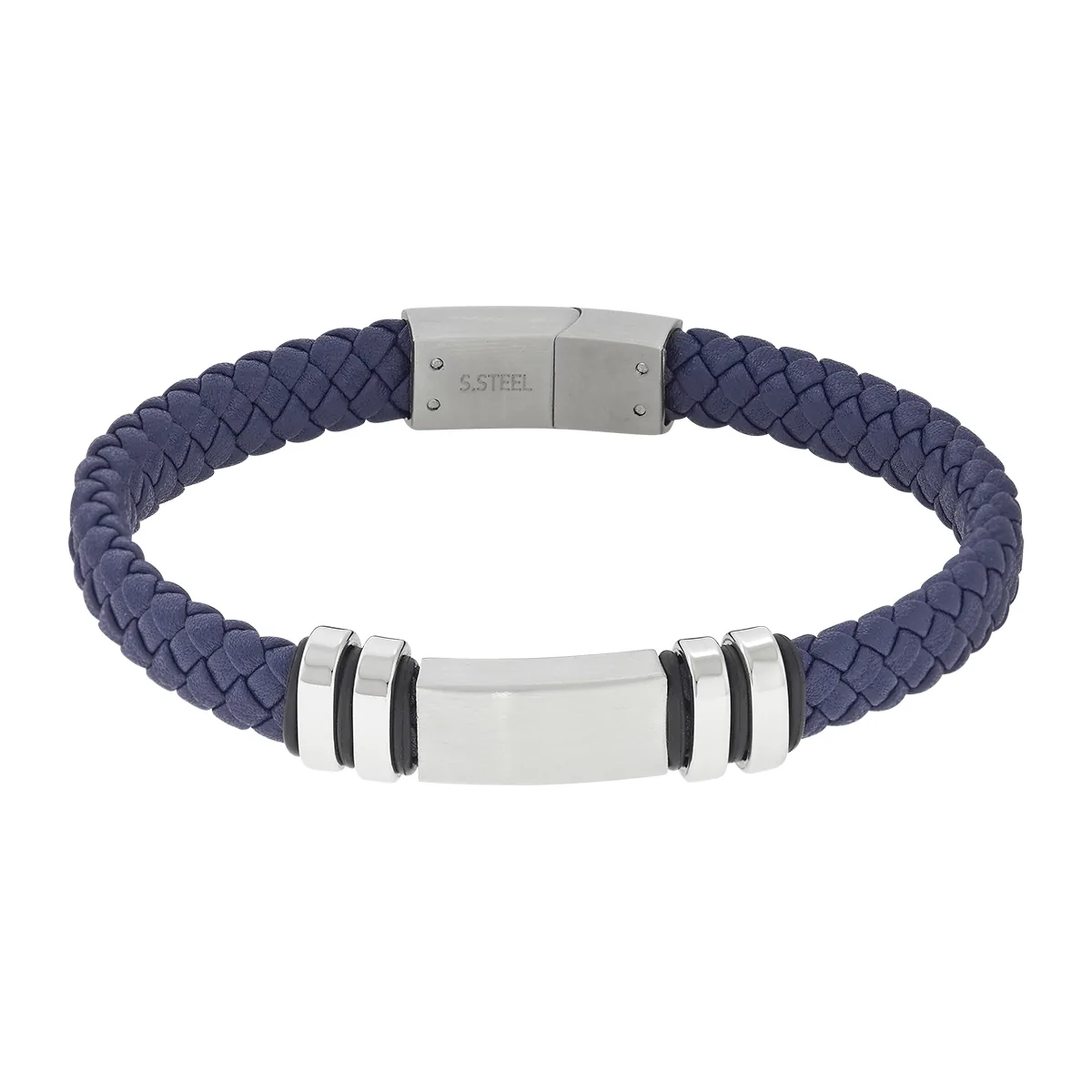 Pulsera esclava en acero, cuero sintético trensado, 21 cm. de largo, 8 mm - Colección Forza