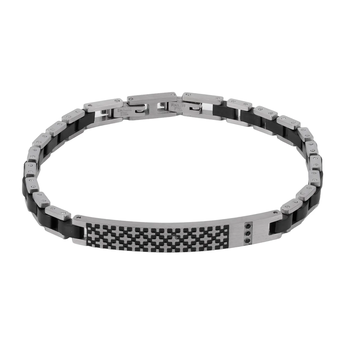 Pulsera esclava en acero, Eslabones, con cristales, 21 cm. de largo - Colección Forza