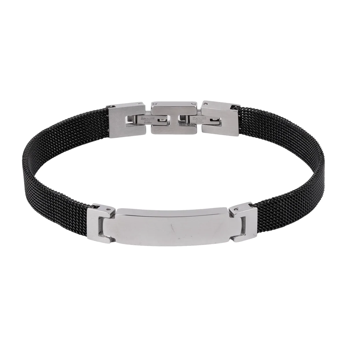 Pulsera esclava en acero,  con malla pavonada - Colección Forza