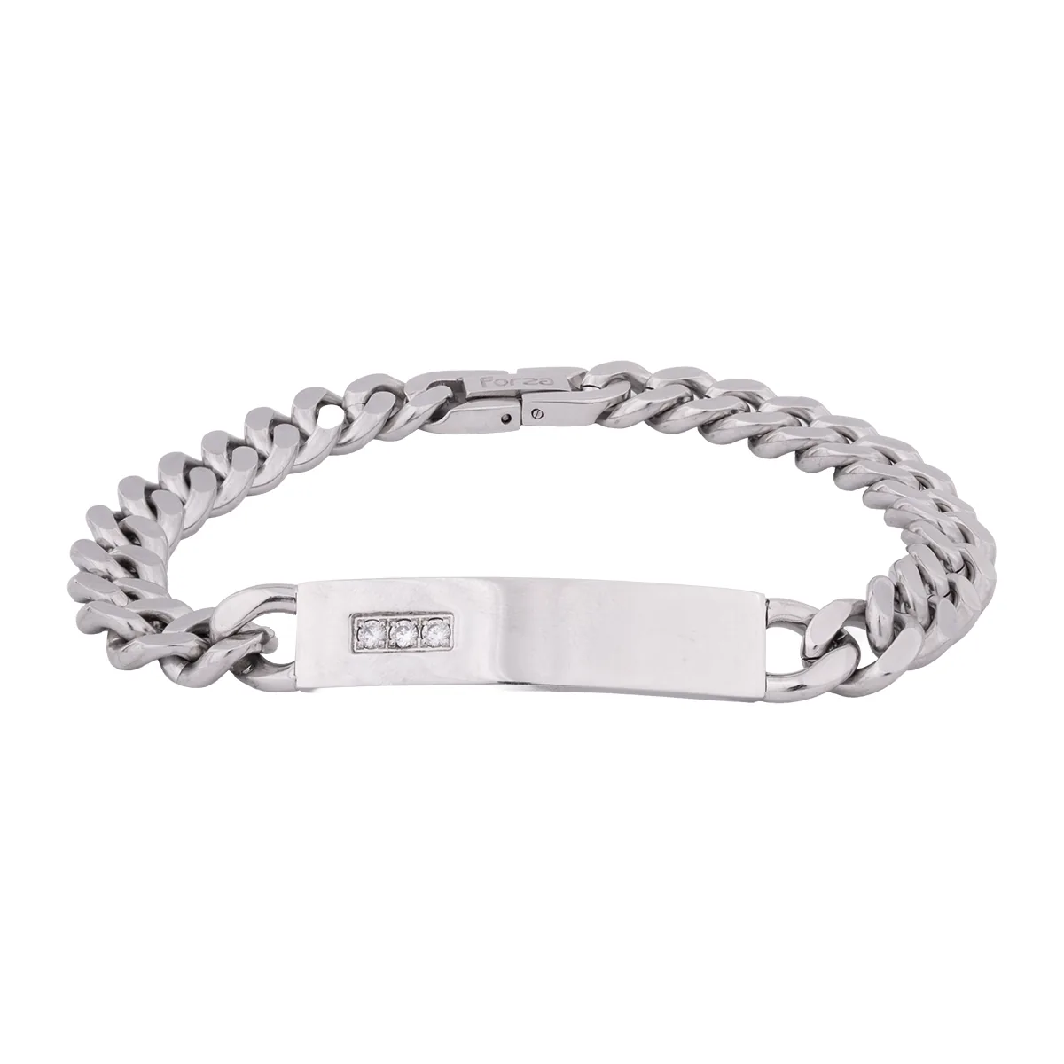Pulsera esclava en acero, tejido grumette, con cristales - Colección Forza