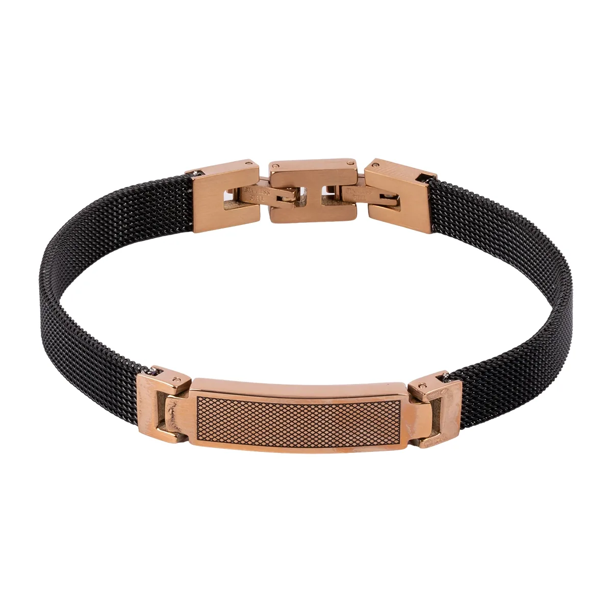 Pulsera esclava en acero rodinado rosa y malla pavonada en negro - Colección Forza