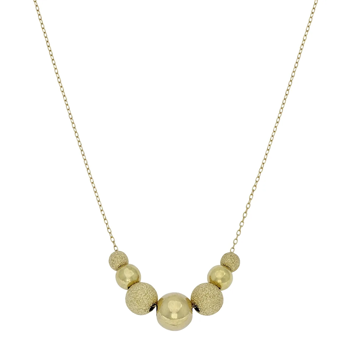 Gargantilla en oro amarillo de 18 Kilates satinado diamantado, Figuras geométricas, 42 cm. de largo, 0.50 mm. de ancho
