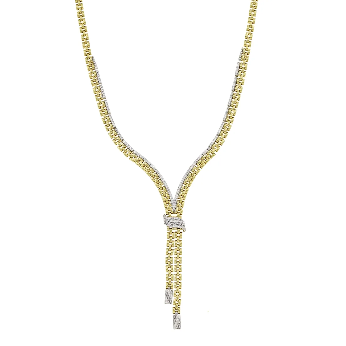 Gargantilla en oro amarillo de 18 Kilates con visos, Barra, con zircones, 50 cm. de largo, 3 mm. de ancho