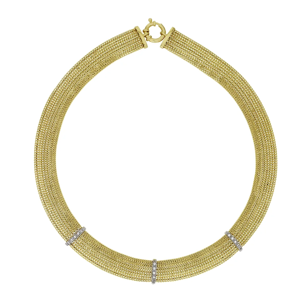 Gargantilla en oro amarillo de 18 Kilates, Barra, con zircones, 45 cm. de largo, 13 mm. de ancho
