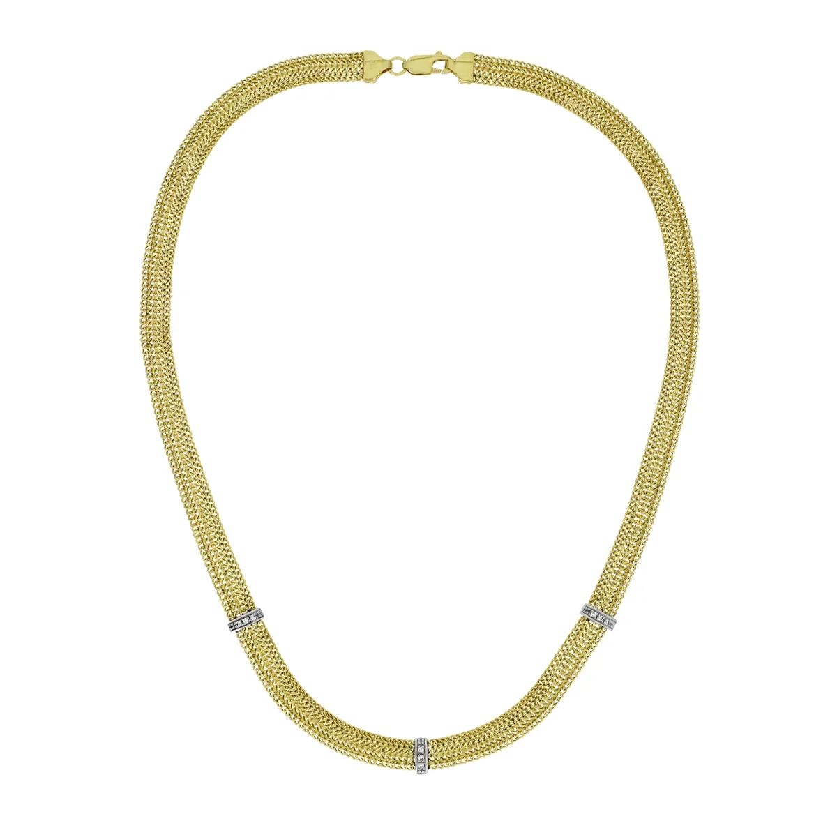 Gargantilla en oro amarillo de 18 Kilates, Barra, con zircones, 45 cm. de largo, 6.50 mm. de ancho