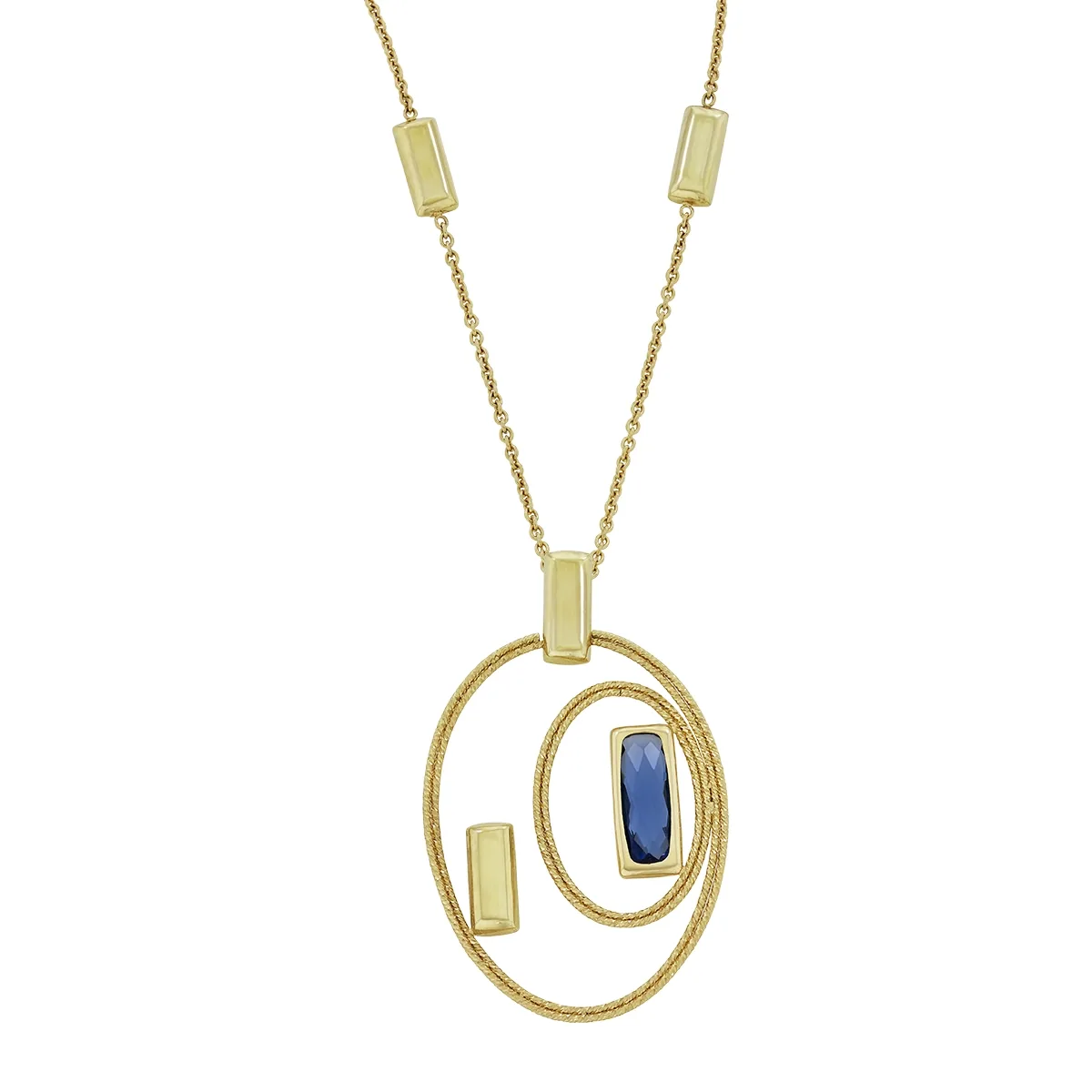 Gargantilla en oro amarillo de 18 Kilates diamantado, Figuras geométricas, con zircón col central, 42 cm. de largo, 1 mm. de ancho
