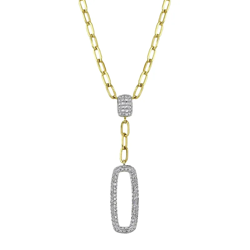 Gargantilla en oro amarillo de 18 Kilates, Figuras geométricas, con diamantes de 0.50 Ct, 45 cm. de largo, 2.50 mm. de ancho