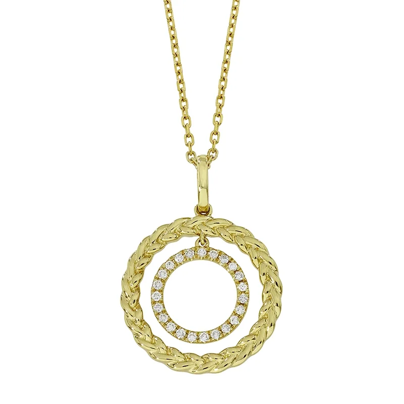 Gargantilla en oro amarillo de 18 Kilates, Figuras geométricas, con diamantes de 0.14 Ct, 40 cm. de largo, 1 mm. de ancho