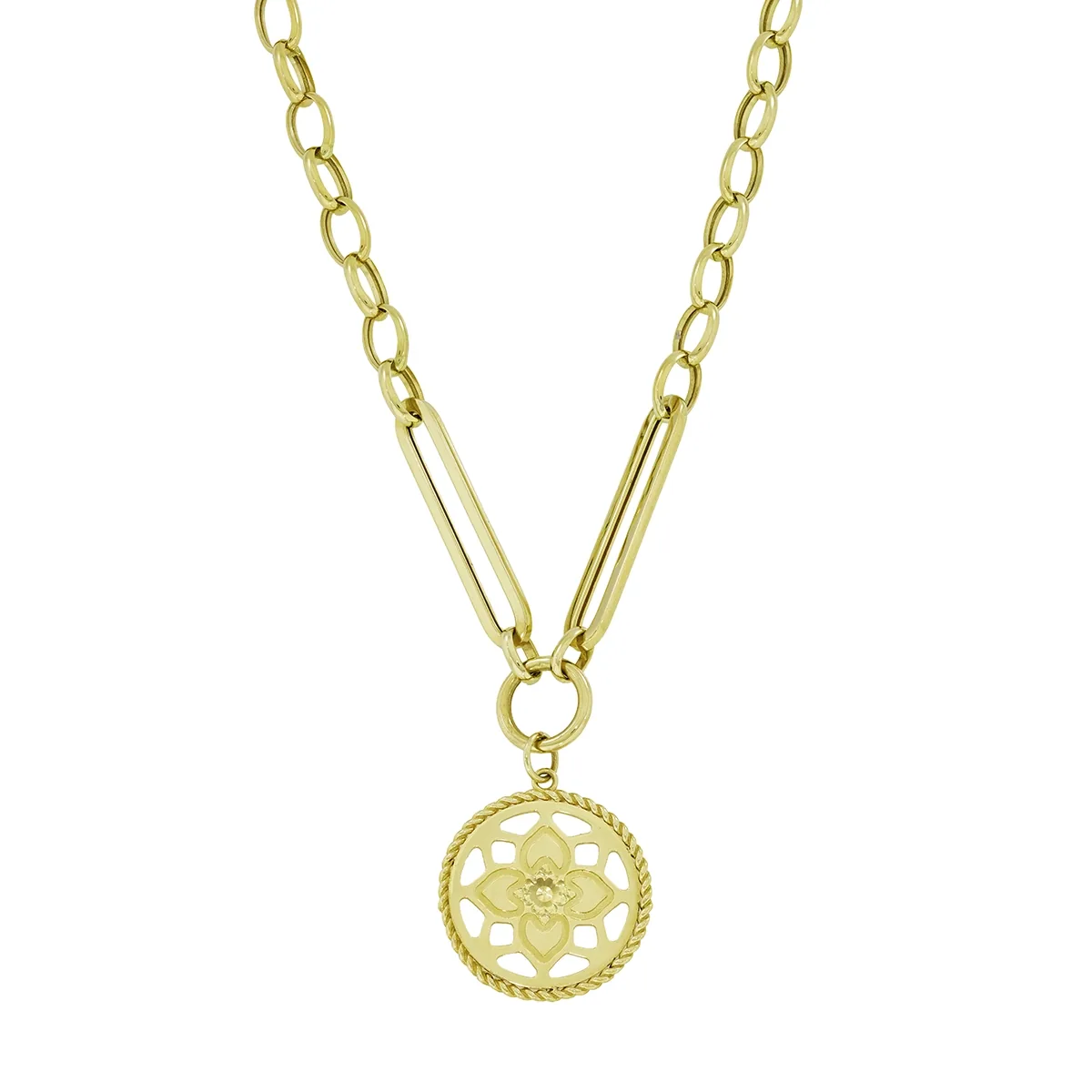 Gargantilla en oro amarillo de 18 Kilates, Flores, 45 cm. de largo, 5 mm. de ancho