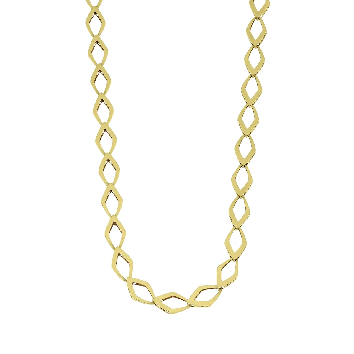 Gargantilla en oro amarillo de 18 Kilates con visos, Figuras geométricas, 42 cm. de largo, 9 mm. de ancho