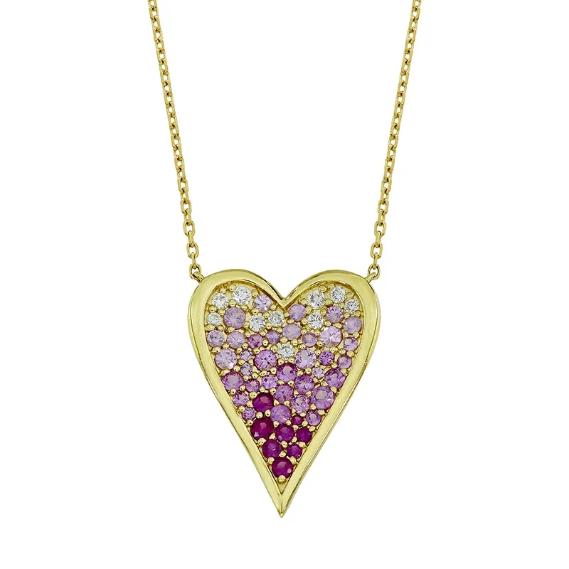 Gargantilla en oro amarillo de 18 Kilates, Corazón, con zafiros de 1.05 Ct y diamantes de 0.20 Ct, 40 cm. de largo, 1 mm. de ancho