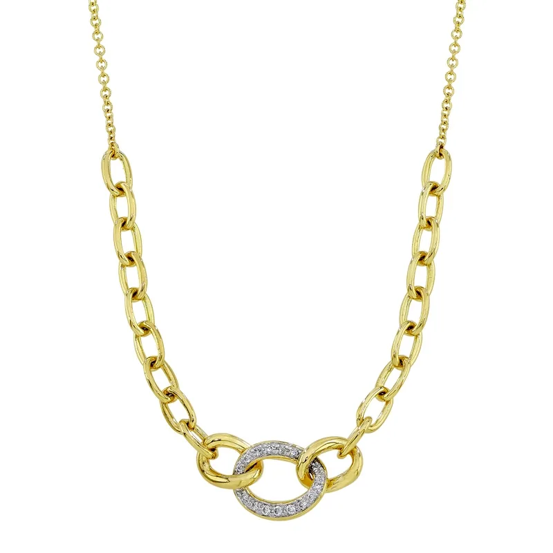 Gargantilla en oro amarillo de 18 Kilates, Figuras geométricas, con diamantes de 0.07 Ct, 42 cm. de largo, 0.50 mm. de ancho