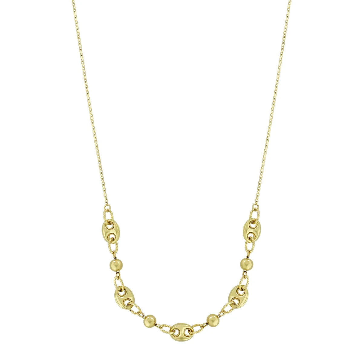 Gargantilla en oro amarillo de 18 Kilates con visos, Marinero boton, 42 cm. de largo, 1 mm. de ancho
