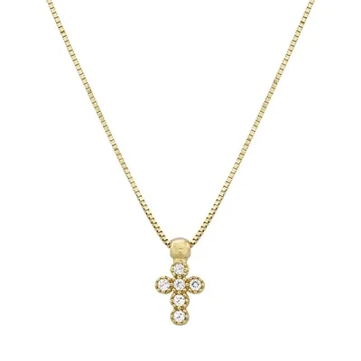 Gargantilla en oro amarillo de 18 Kilates, Cruz, con zircones, 42 cm. de largo, 0.50 mm. de ancho