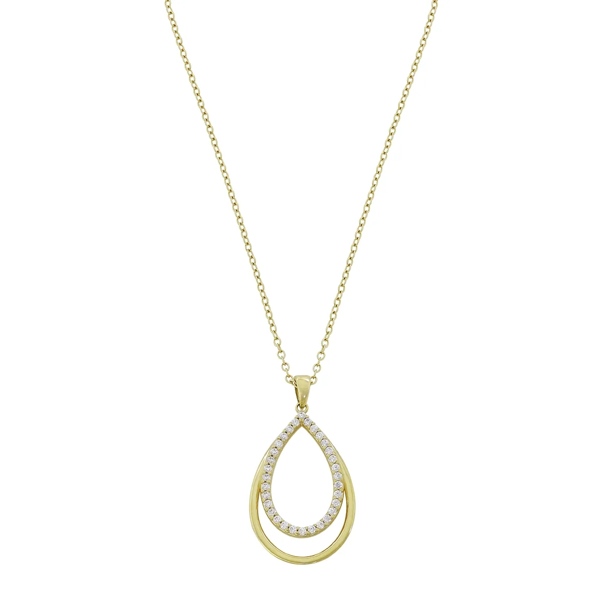 Gargantilla en oro amarillo de 18 Kilates, Lágrima, con zircones, 42 cm. de largo, 1.30 mm. de ancho