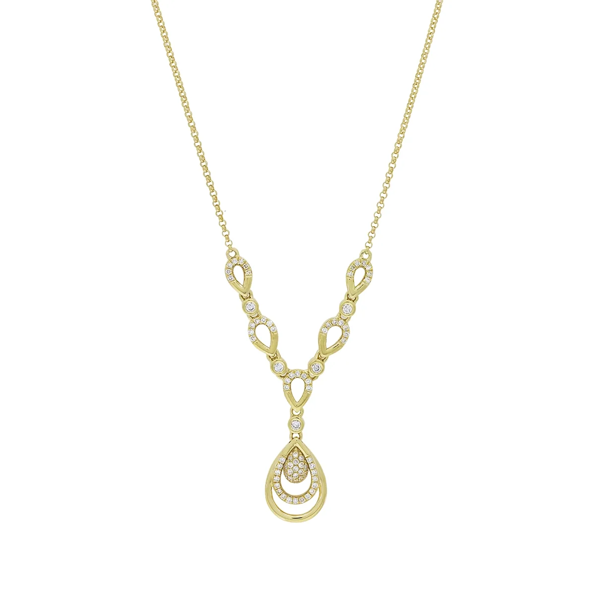 Gargantilla en oro amarillo de 18 Kilates, Lágrima, con diamante de laboratorio de 0.25 Ct, 45 cm. de largo, 1 mm. de ancho