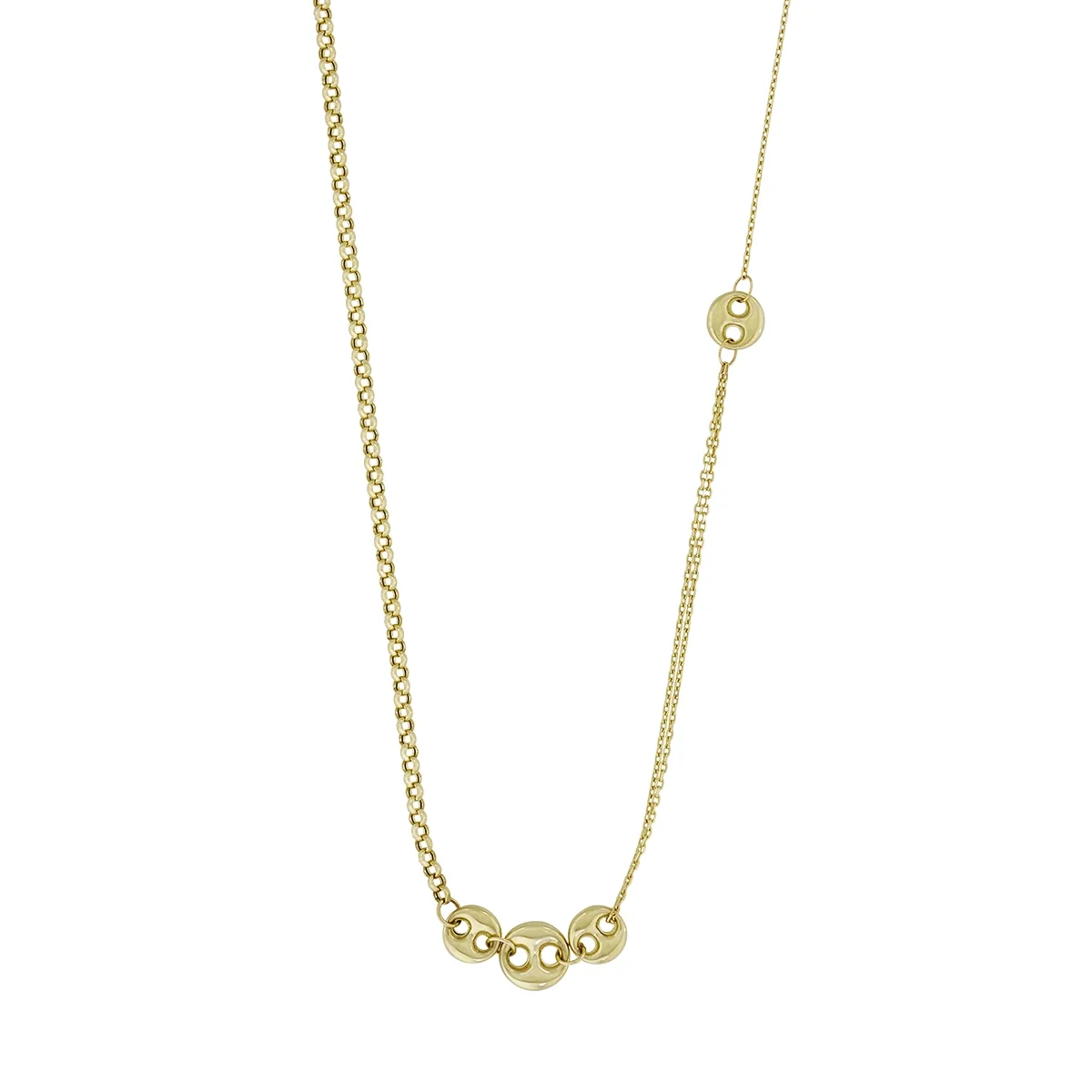 Gargantilla en oro amarillo de 18 Kilates, Marinero boton, 44 cm. de largo, 0.50 mm. de ancho