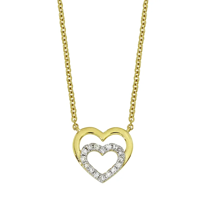 Gargantilla en oro amarillo de 18 Kilates, Corazón, con diamantes de 0.08 Ct, 40 cm. de largo, 1 mm. de ancho