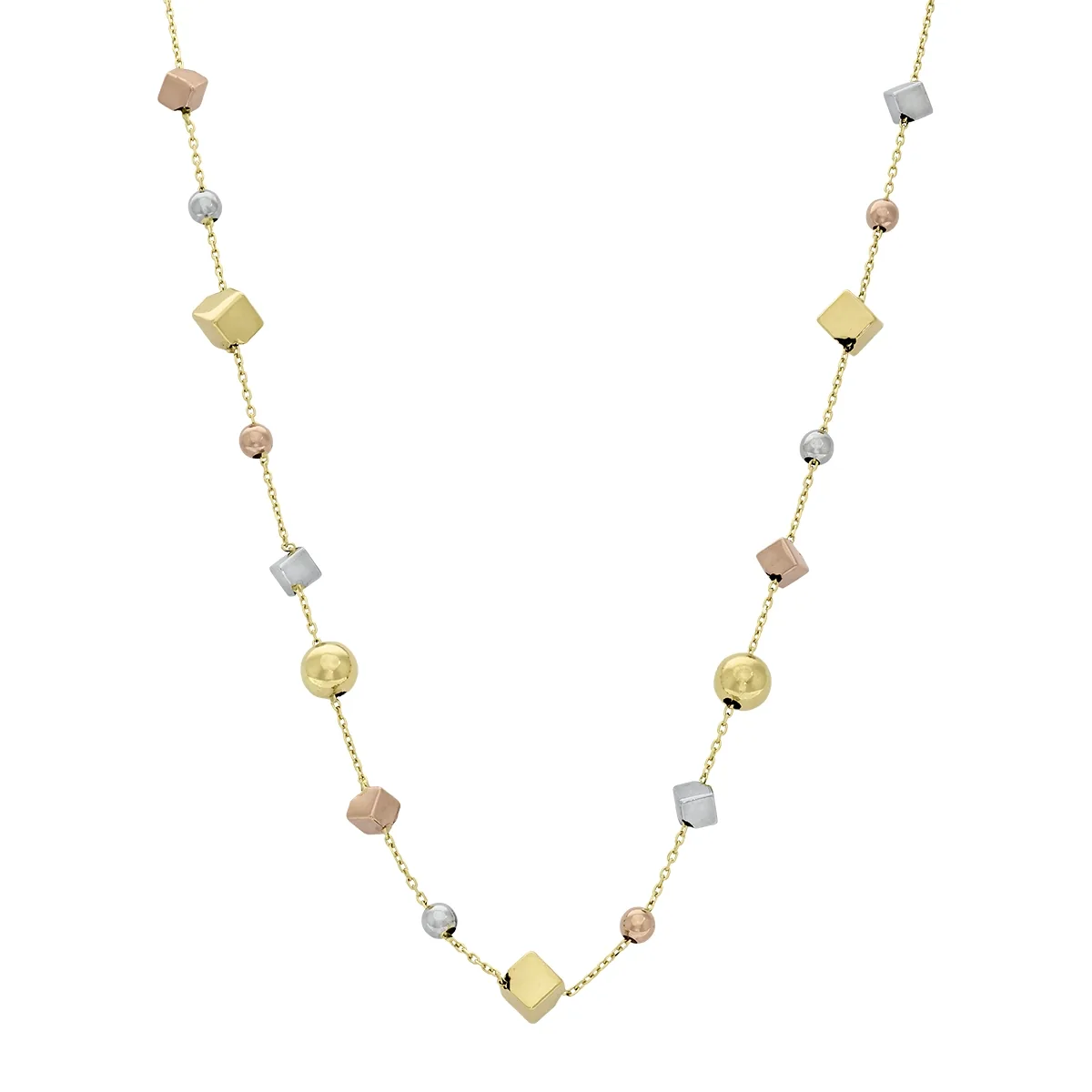 Gargantilla en oro amarillo de 18 Kilates, Figuras geométricas, 42 cm. de largo, 0.50 mm. de ancho