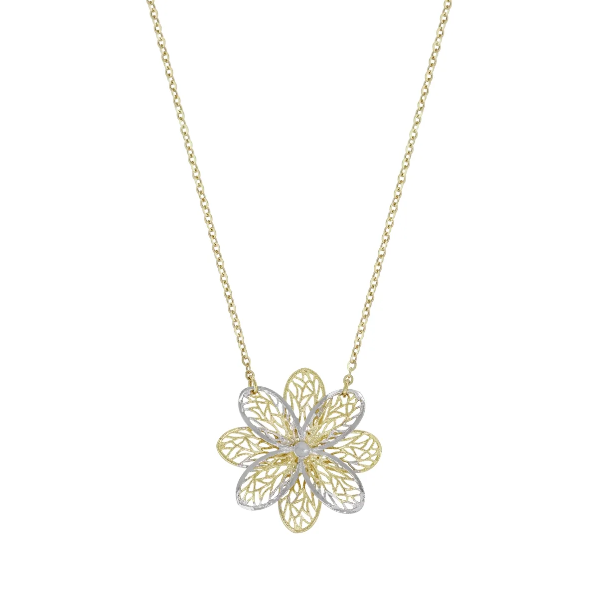Gargantilla en oro amarillo de 18 Kilates con visos, Flores, 40 cm. de largo, 1.80 mm. de ancho