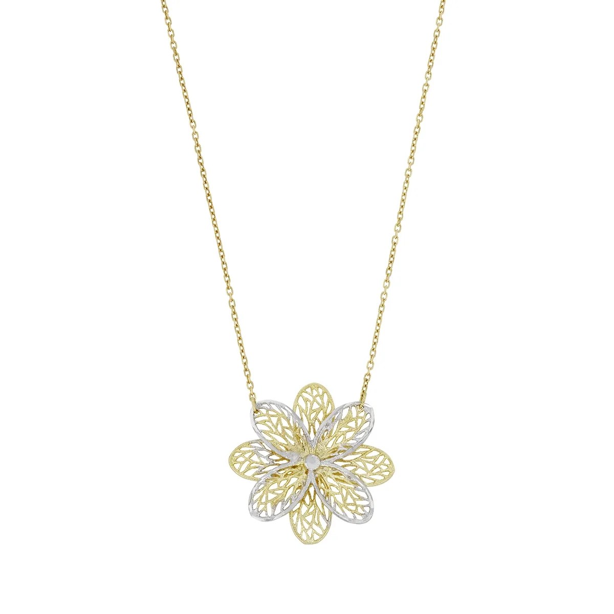 Gargantilla en oro amarillo de 18 Kilates con visos, Flores, 40 cm. de largo, 0.50 mm. de ancho